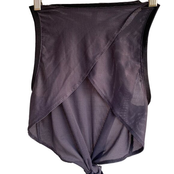 Fabletics Mesh Cropped Wrap Sexy Tank Top w/ Tie Waist XS Gray Athletic Beach - Picture 3 of 10
